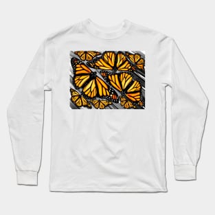 Beautiful monarch butterflies on muted grey background Long Sleeve T-Shirt